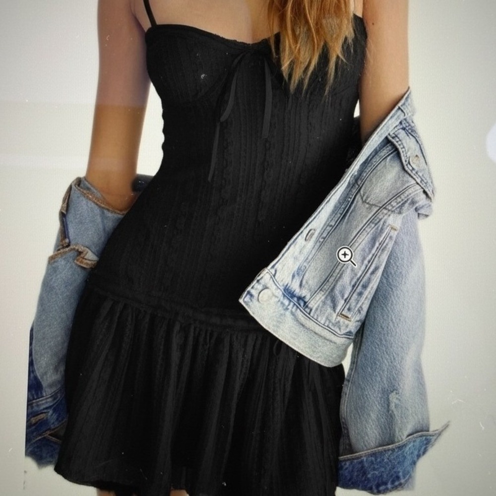 Aeropostale Black Lace Tiered Mini Dress XL Ribbon Bow Coquette Goth